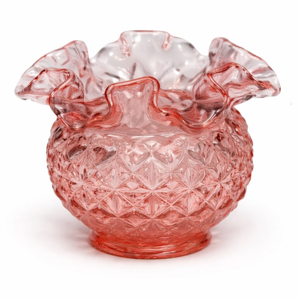 Vintage Pink Fenton Hobnail Glass Bowl | Ruffled Handkerchief Edge Centerpiece